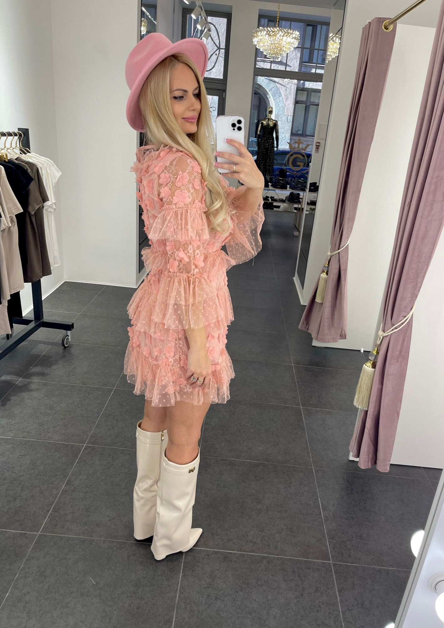 Pink tulle dress with roses