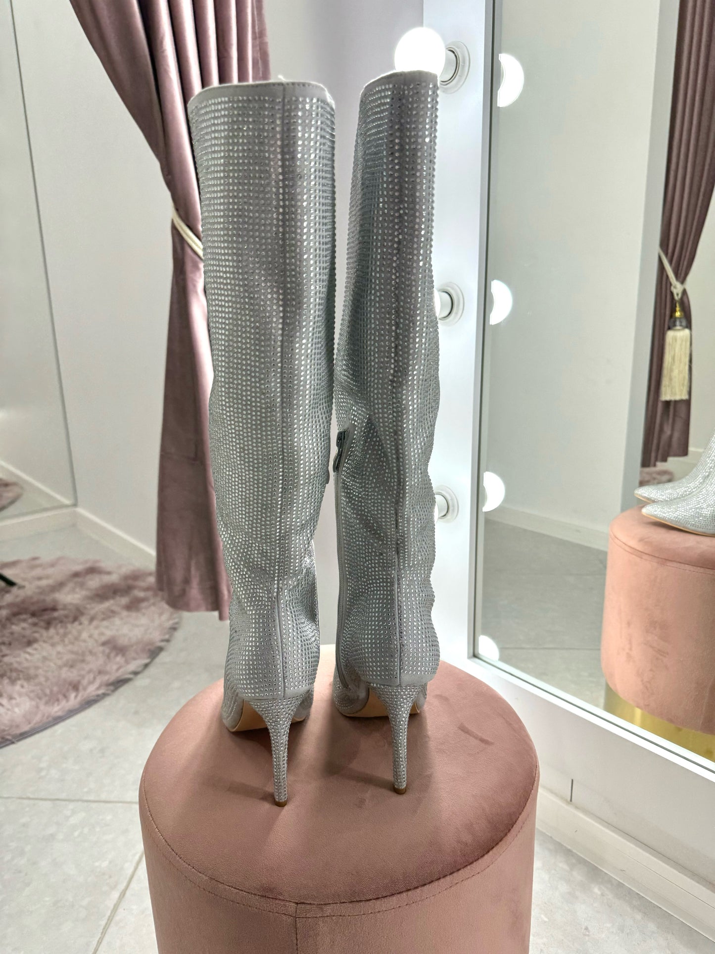 Cream colored eco leather long boots