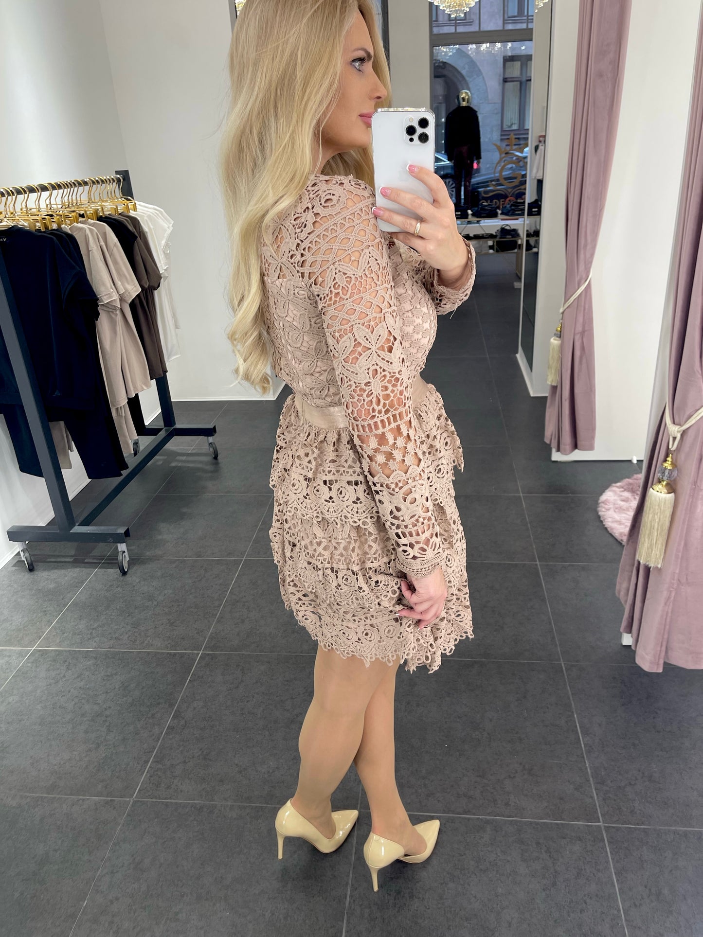 Cappuccino color thick lace dress