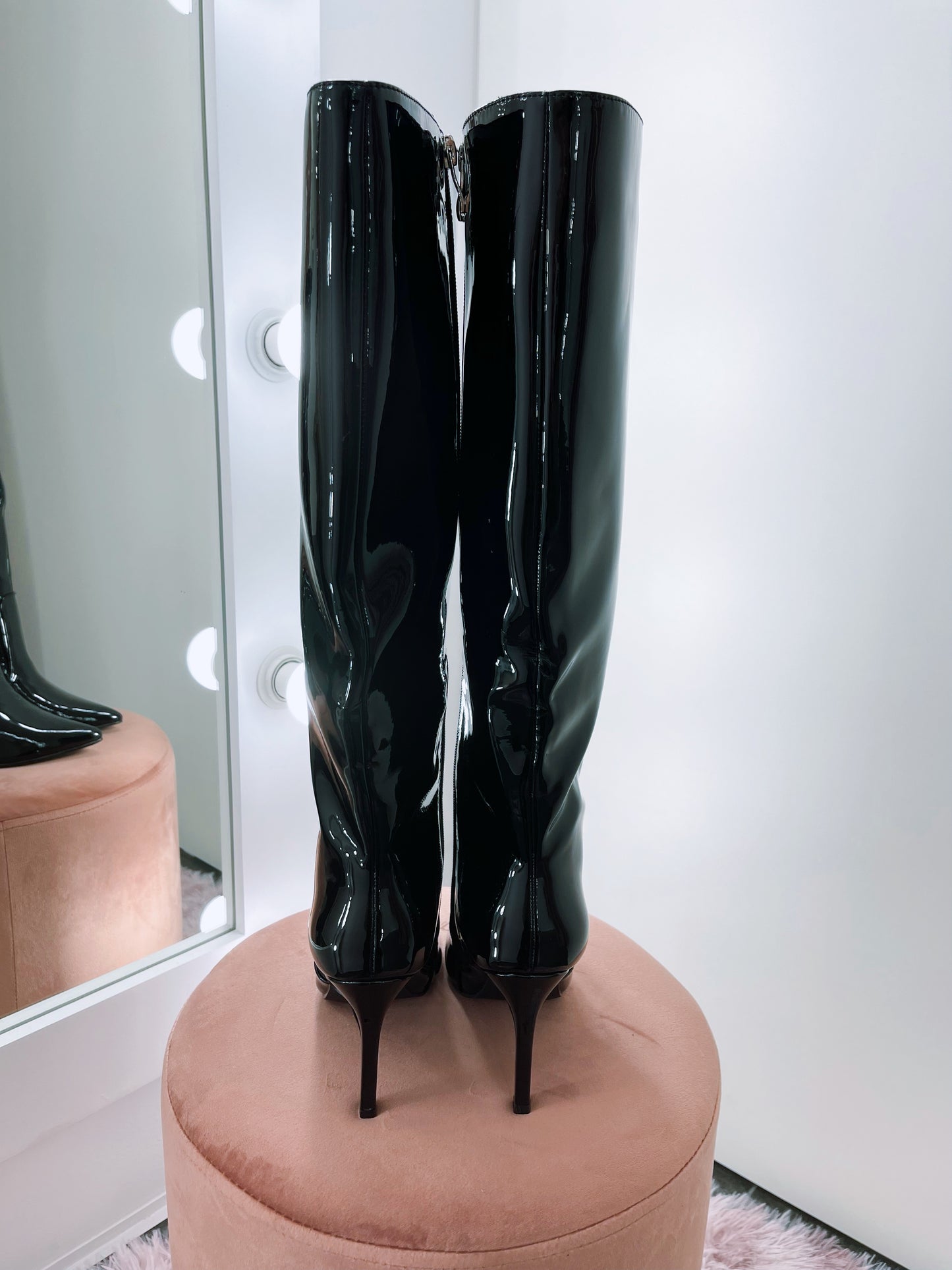 Black eco patent leather boots