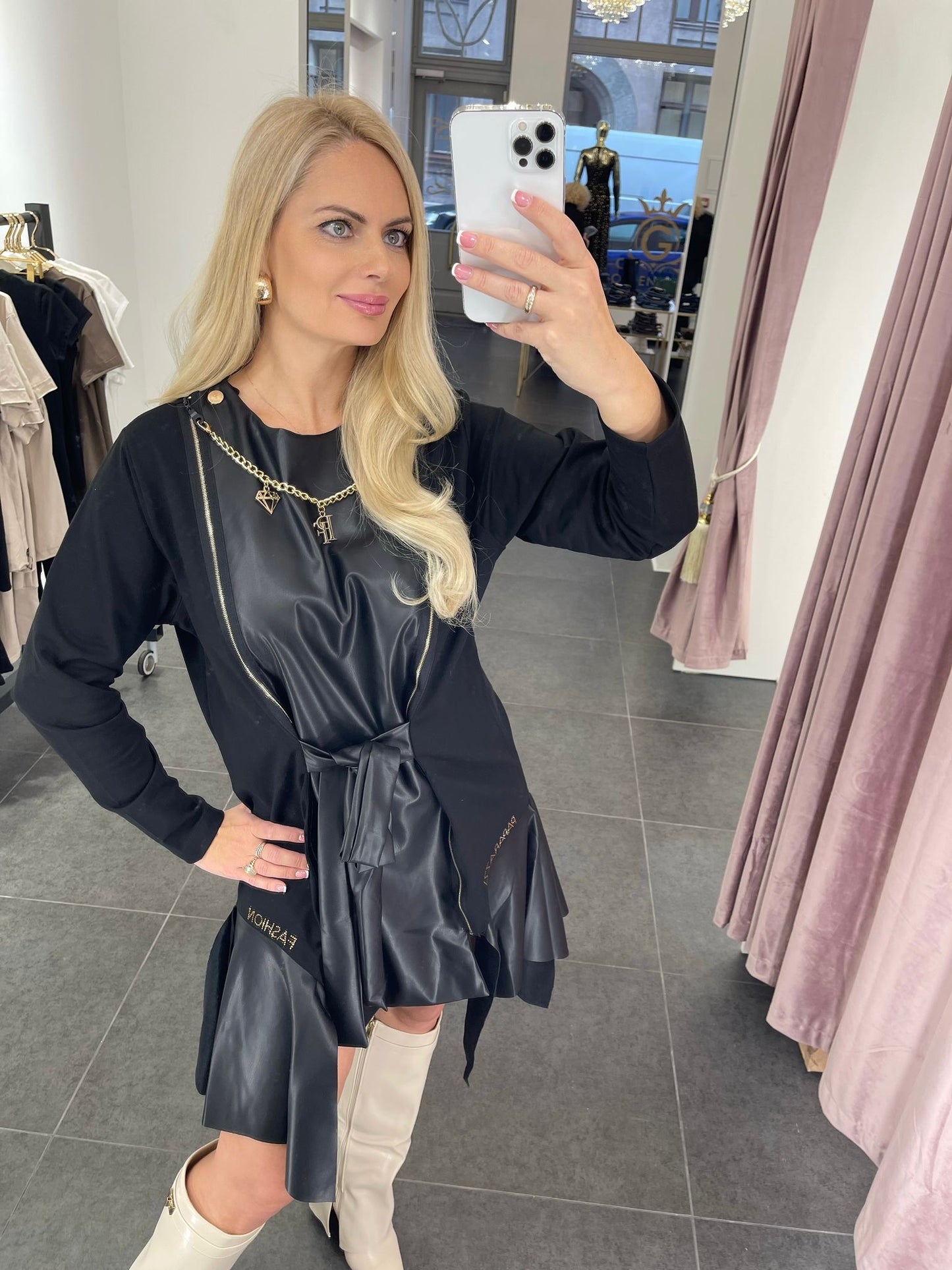 Black dress with eco leather inserts