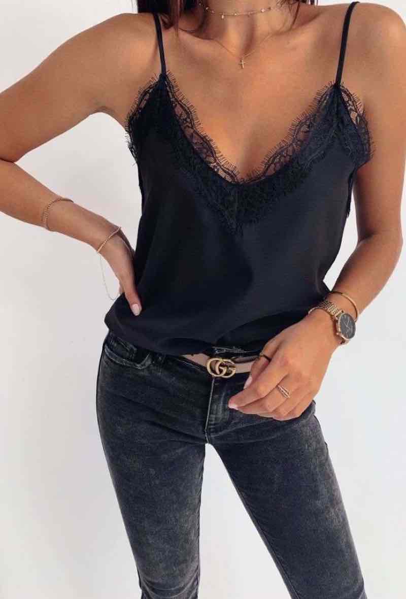 Black top with straps and lace