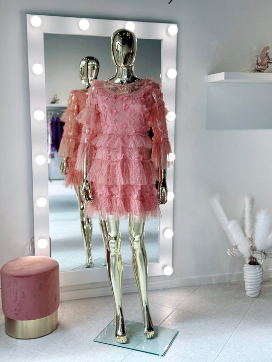 Pink tulle dress with roses